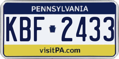PA license plate KBF2433