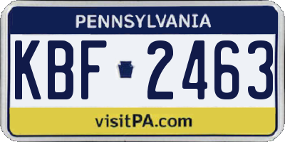 PA license plate KBF2463