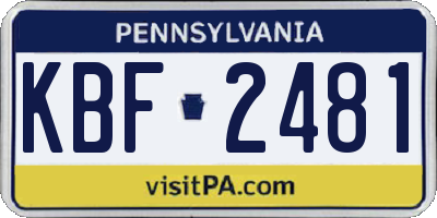 PA license plate KBF2481