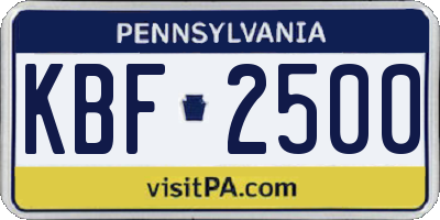 PA license plate KBF2500