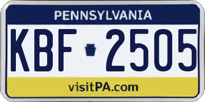 PA license plate KBF2505