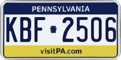 PA license plate KBF2506