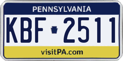 PA license plate KBF2511
