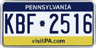 PA license plate KBF2516