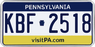 PA license plate KBF2518