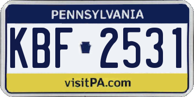 PA license plate KBF2531