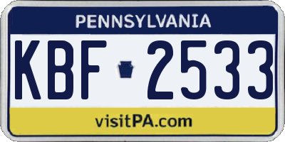 PA license plate KBF2533