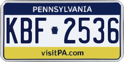 PA license plate KBF2536