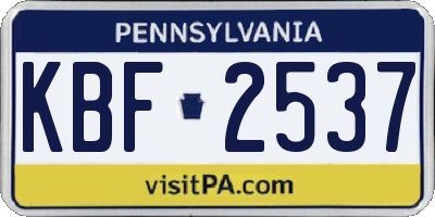 PA license plate KBF2537