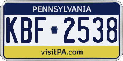 PA license plate KBF2538