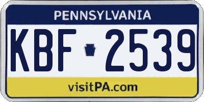 PA license plate KBF2539