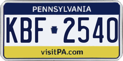 PA license plate KBF2540