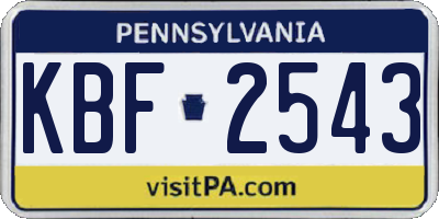PA license plate KBF2543