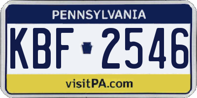 PA license plate KBF2546
