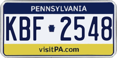 PA license plate KBF2548