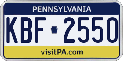 PA license plate KBF2550