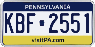 PA license plate KBF2551