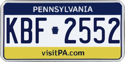 PA license plate KBF2552