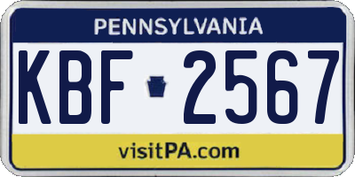 PA license plate KBF2567