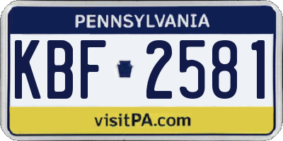 PA license plate KBF2581