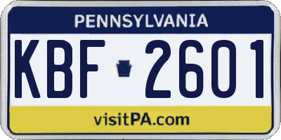 PA license plate KBF2601