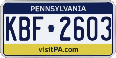 PA license plate KBF2603
