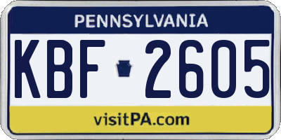PA license plate KBF2605