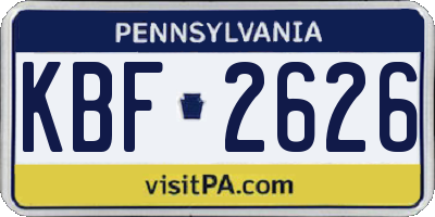 PA license plate KBF2626