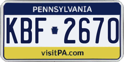 PA license plate KBF2670
