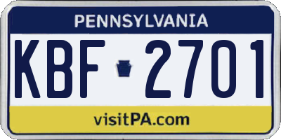 PA license plate KBF2701