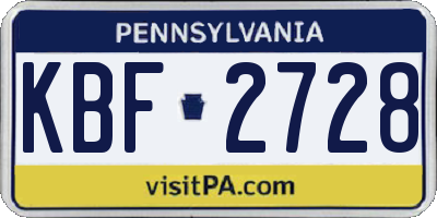 PA license plate KBF2728