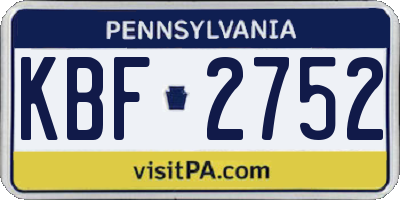 PA license plate KBF2752