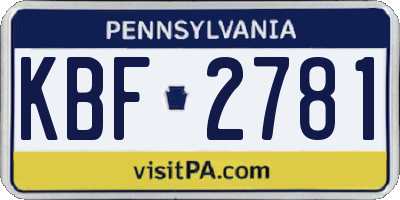 PA license plate KBF2781