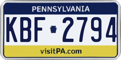 PA license plate KBF2794