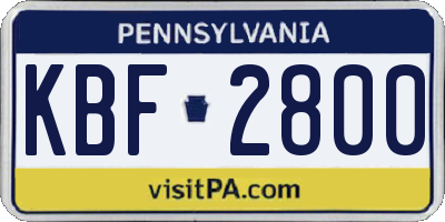 PA license plate KBF2800