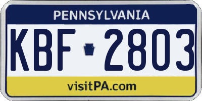 PA license plate KBF2803
