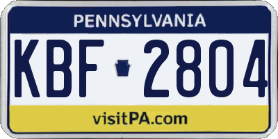 PA license plate KBF2804