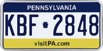 PA license plate KBF2848