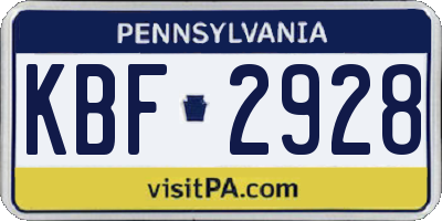 PA license plate KBF2928