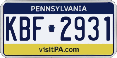 PA license plate KBF2931