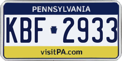 PA license plate KBF2933