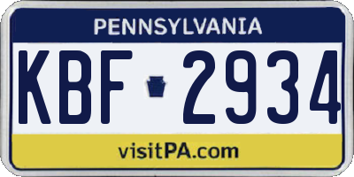PA license plate KBF2934
