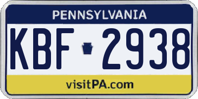 PA license plate KBF2938