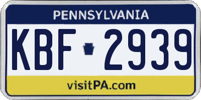 PA license plate KBF2939