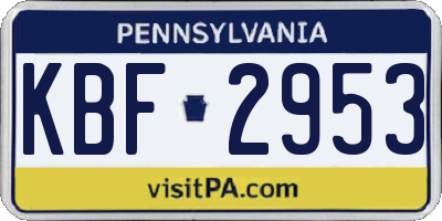 PA license plate KBF2953
