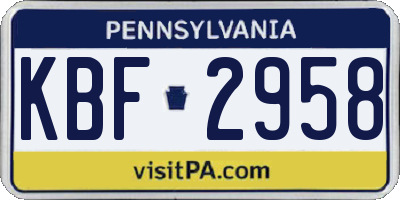 PA license plate KBF2958