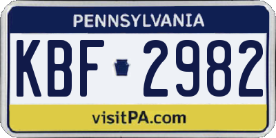 PA license plate KBF2982