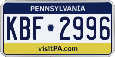 PA license plate KBF2996