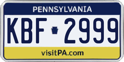 PA license plate KBF2999