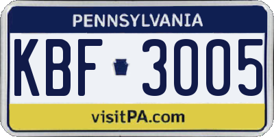 PA license plate KBF3005